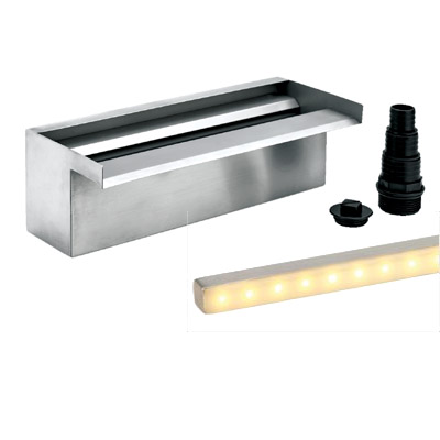 oase stainless steel waterfall 30cm plus led light strip