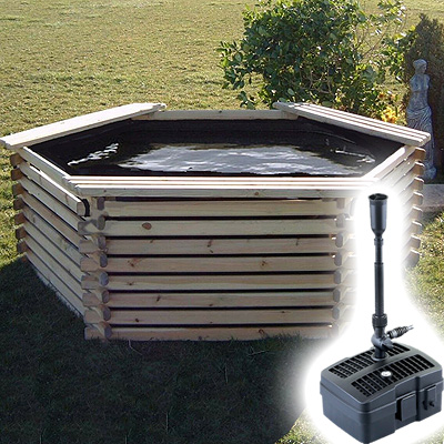 norlog instalog raised wooden pond (400 gallons) + uv pump